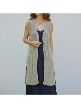 Ballinger Gold L Longline Silk Linen Knit Vest Button Front